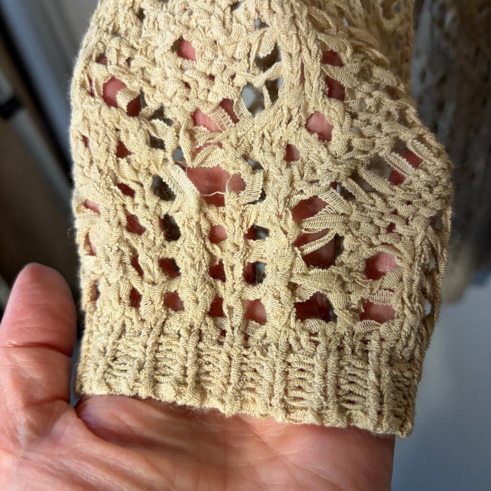 Back In The Saddle Sweater Open Knit Cardigan Ethereal Crochet Cottagecore M - Picture 3 of 6